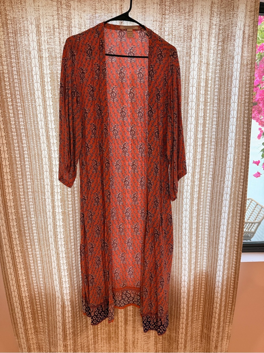 Scotch & Soda Coral Paisley Print Kimono or Swim Cover Up with Pockets
